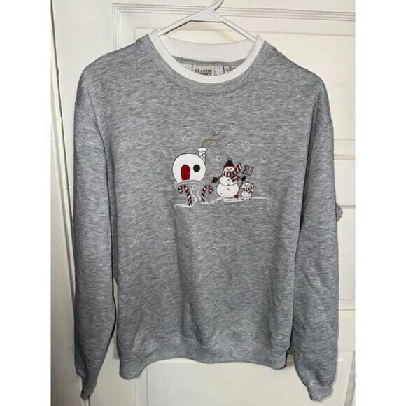 Classic Elements Winter Holiday Snowman Graphic Crewneck Sweatshirt Grey Size XL - Picture 1 of 3